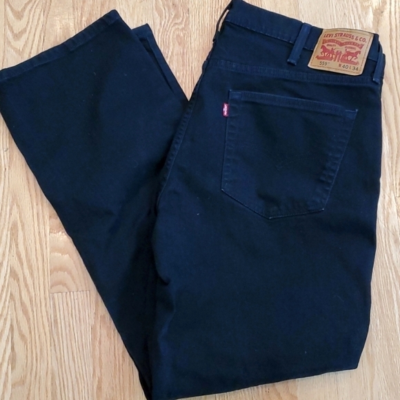 Levis 559 straight leg black jeans 40x31.5 act inseam -inv M1 - Picture 1 of 6